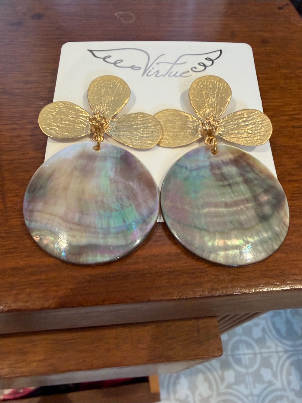 Gold and Iridescent Shell Drop Earrings - Gold